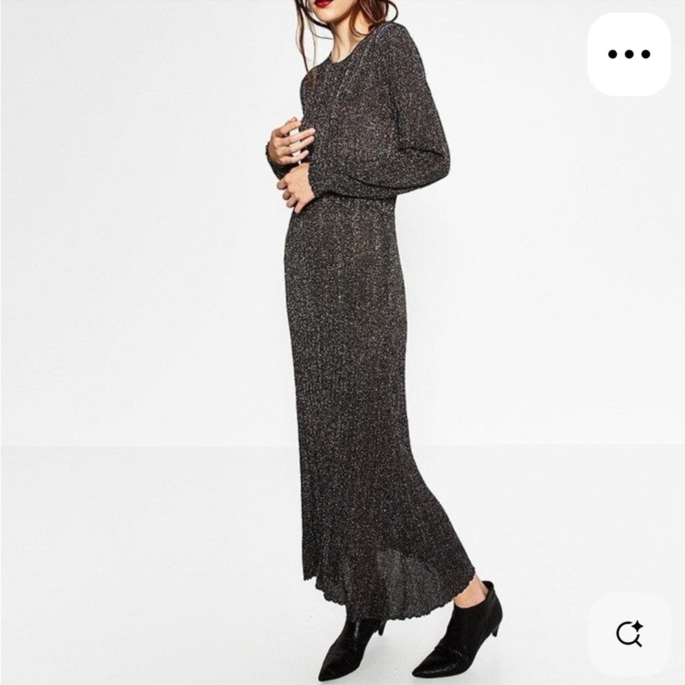 Zara Knit Black & Gold Sparkley Maxi Dress EUC Size Small